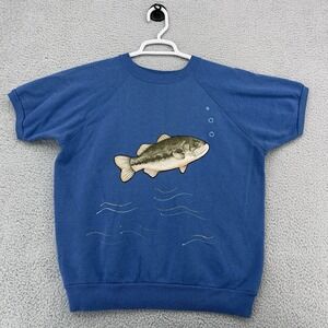 Vintage Action Fish Graphic Sweatshirt Blue Made In USA Size Large 42-44